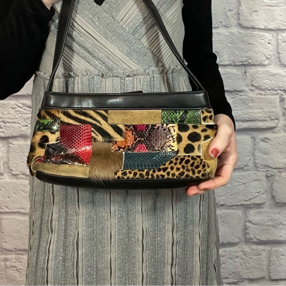 Tempo Designs Patchwork Leather And Snakeskin Clu… - image 1